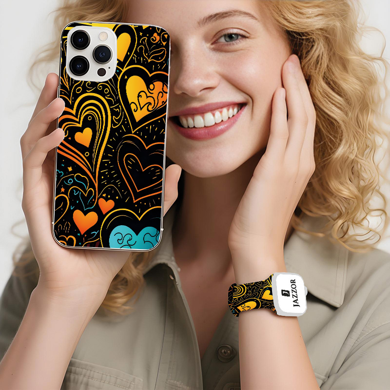 Heart-Shaped Love Pattern Phone Case and Watch Band Combo Gift