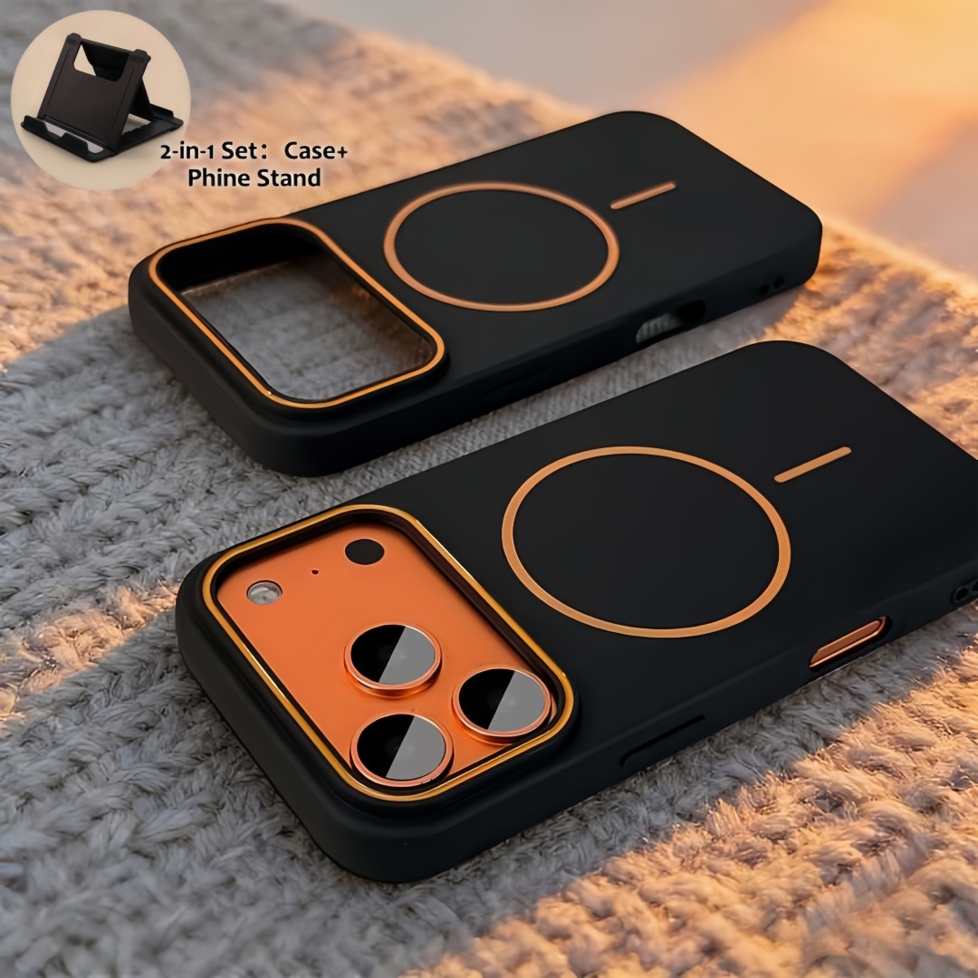 TEMU Phone Case - 2pcs (1pc Case And 1pc Support) Luxury Matte Wireless Charging Phone Case Suitable For Magsafe Wireless Charging Suitable For 18/17
