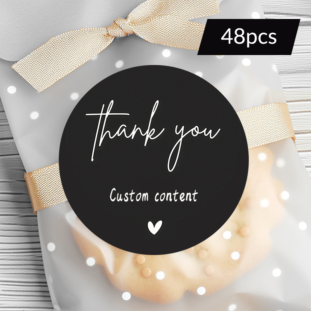TEMU Customized 48/96pcs Black Background White Handwritten Thank You Sticker Design, Suitable For Various Celebratory Occasions, For - Expressing