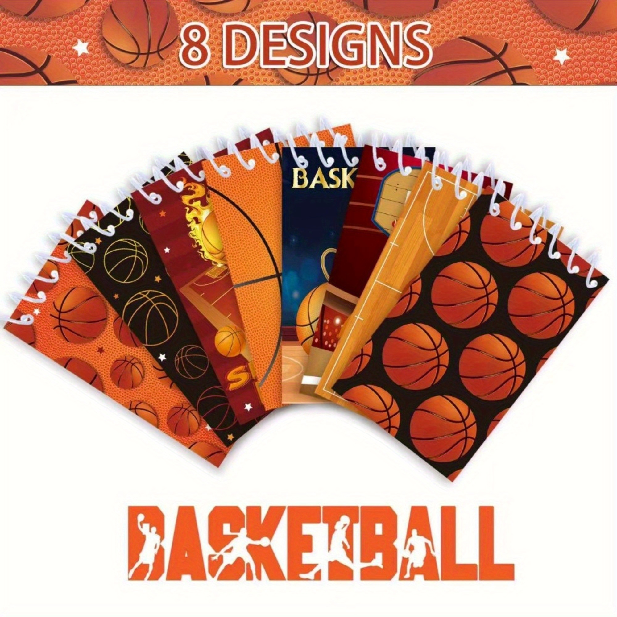 TEMU [vibrant Basketball Notepads] 8pcs Vibrant Basketball-themed Notepads, Coil-bound, Tear-off Pages | Ideal For Birthday Gifts & Daily Use, Sports