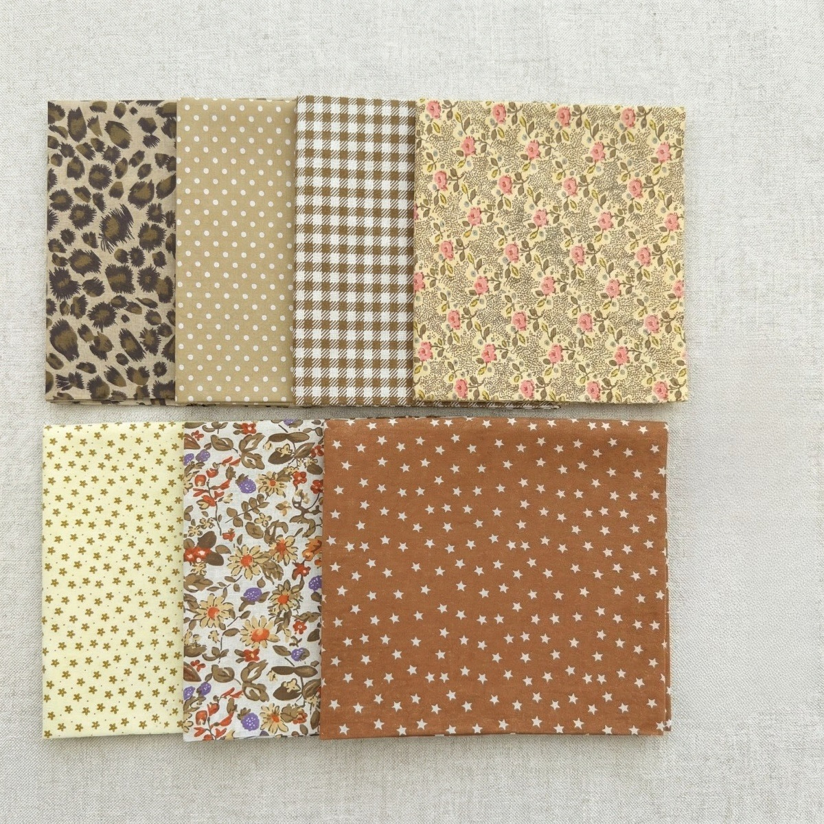 TEMU Printed Fabric Set 7pcs With Different Patterns, Square Materials For Sewing Quilting Scrapbooking (brown) - 25 X 25cm