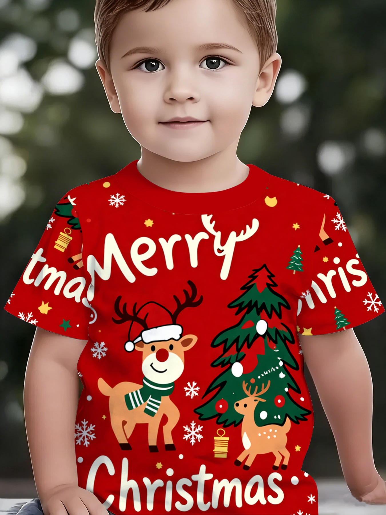 Artikelbild [weihnachten] neues kreatives, einfaches, abstraktes weihnachts-hirschmuster-print-t-shirt, baby-muster-t-shirt, street-summer-kurzarm- -shirt,   für freizeitkleidung