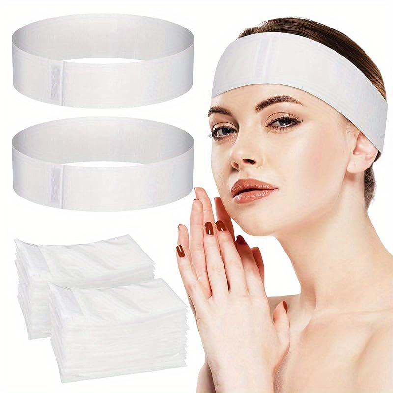 TEMU 50pcs Black Disposable Spa Facial Headbands | Elastic Headband Wrap With Adjustable Magic Tape, Stretch Non- Facial Bandeau, Non- Hairband For