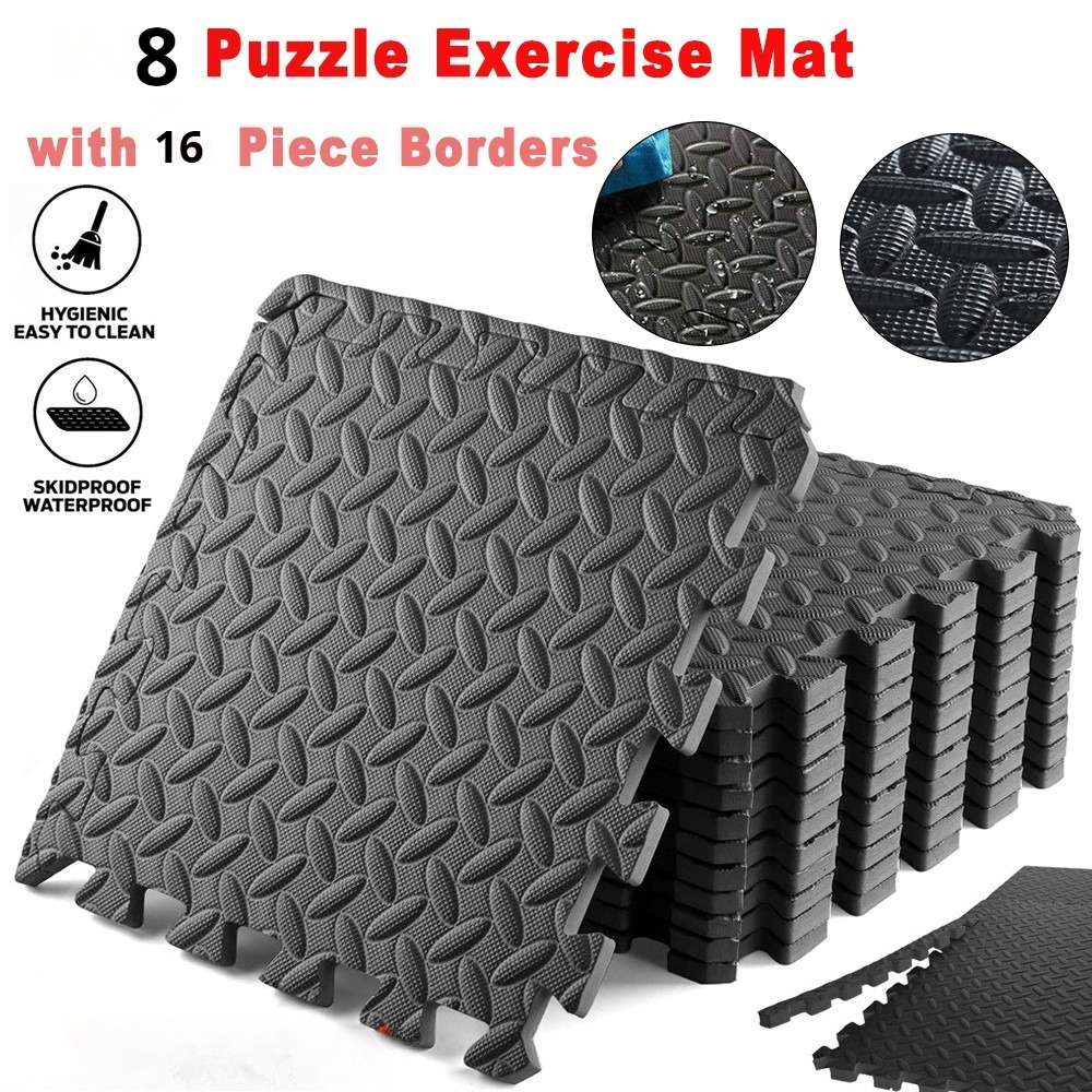 Image of 8 X Eva Foam Mats 60x60cm Tiles Gym Floor Mat Garage Workshop Puzzle Mat Training Mats Puzzle Mats For Floor Protection, Office, Gym, Garage, Fitness Equipment, Fitness, Yoga