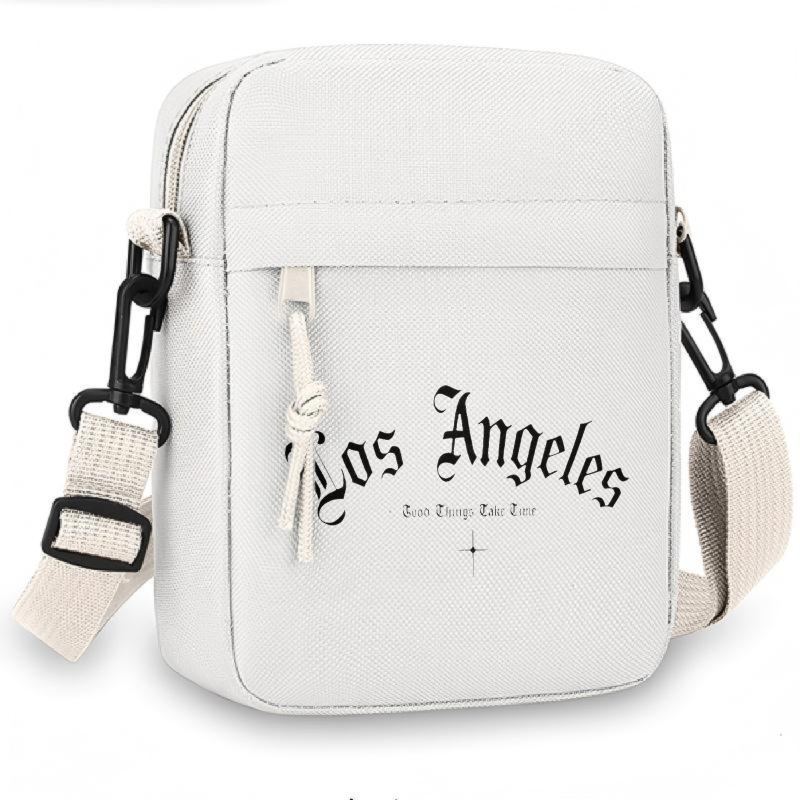 TEMU Men's Crossbody Bag Trendy Nylon Small Square Bag Daily Los Angeles Letter Print Shoulder Mobile Phone Bag White Bb-57-bai1