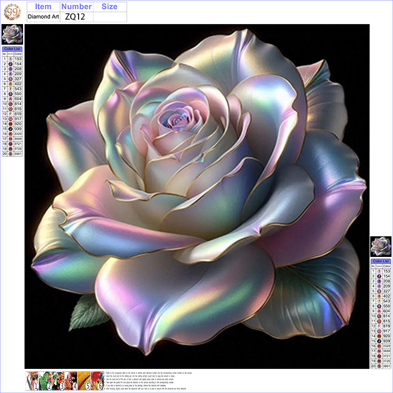 TEMU 5d Diamond Painting Set - Floral Theme | Gradient Roses With Iridescent Petals, Round Diamond Beads, Bright Colors | Ideal For Home And Office