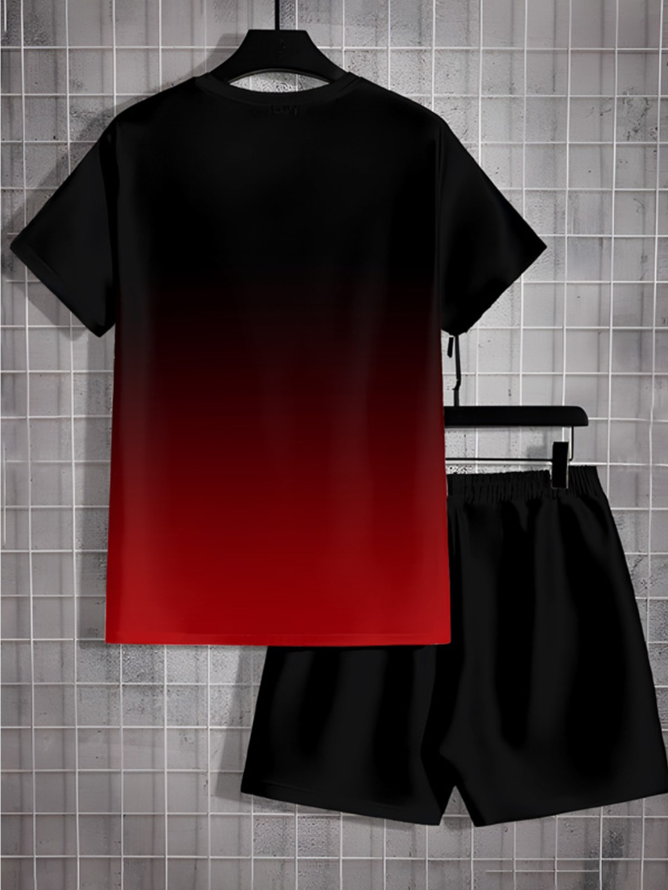 herren zweiteiliger gradient sportanzug, schnelltrocknendes kurzarm-t-shirt und shorts, lässige sportbekleidung, atmungsaktives fitness-outfit,   für fitnessstudio und laufen, übergröße