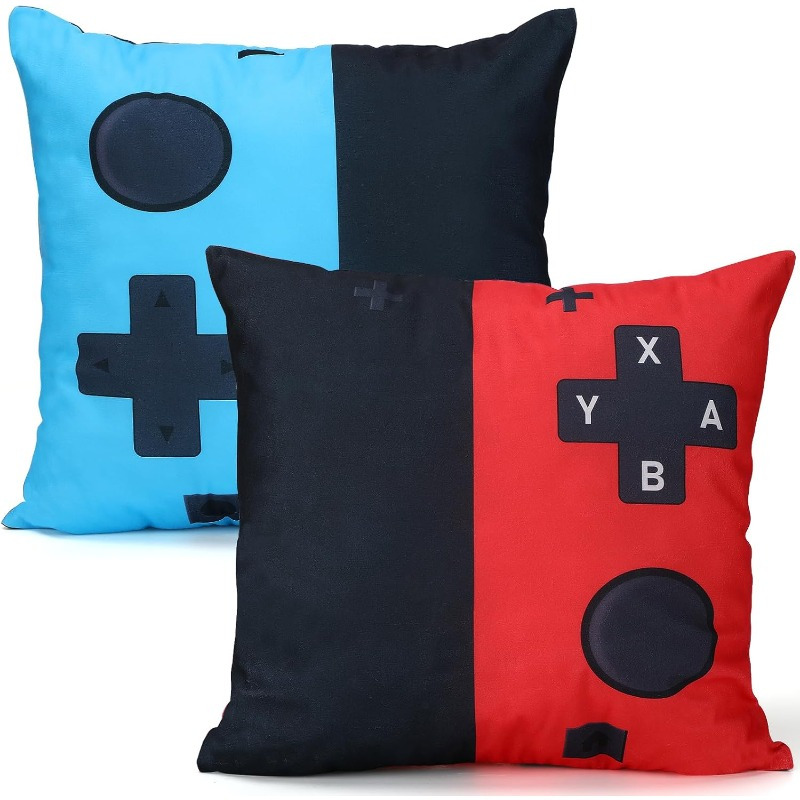 Image of 2pcs Soft Gaming Throw Pillow Cases For Boys - Video Game Room Decor Accessories, Teen & Men Gamer Birthday Party Decorations, 35x35cm/40x40cm/45x45cm (excludes Filling)