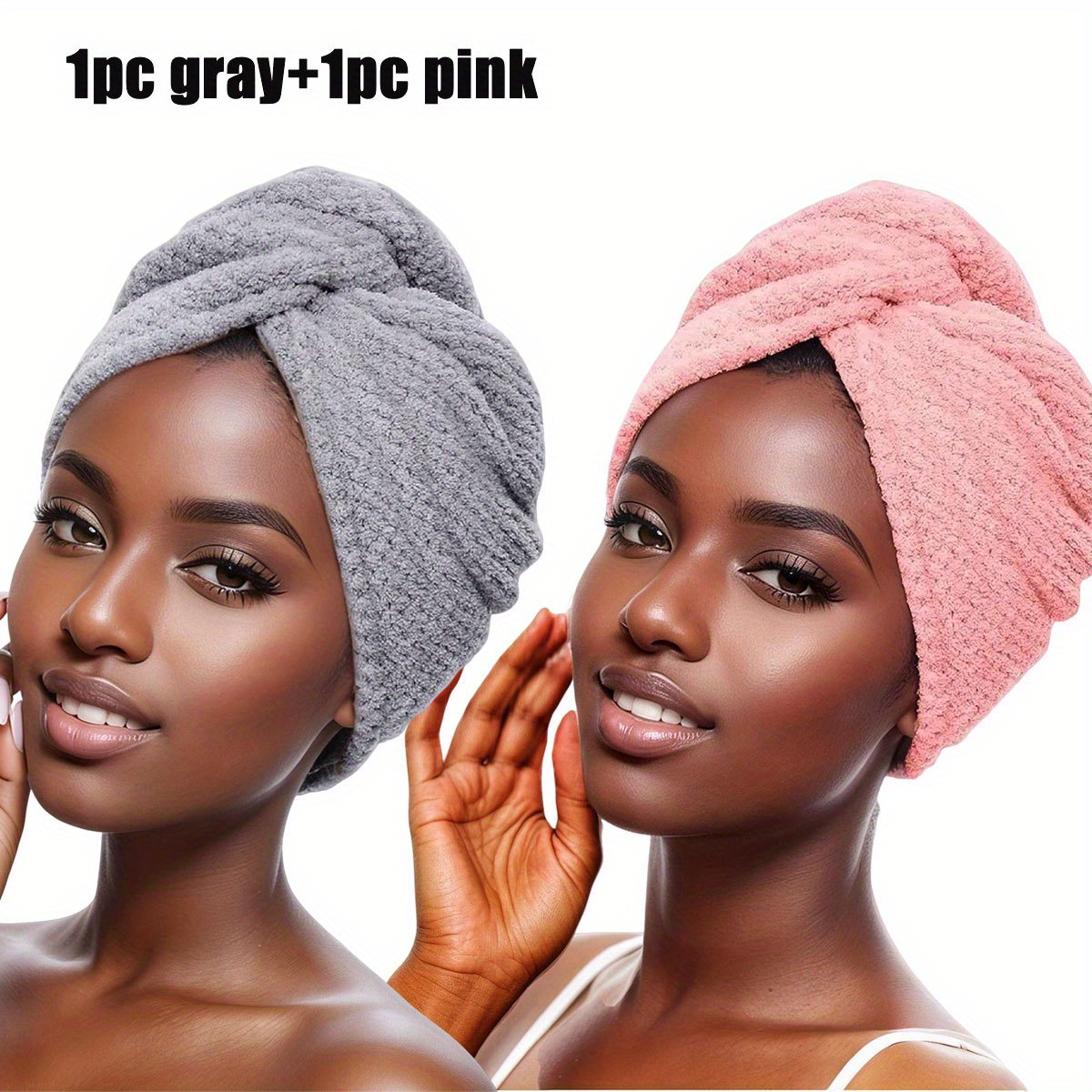 TEMU Lot de 2 serviettes à cheveux en microfibre, serviettes de séchage pour cheveux, turban capillaire super absorbant en peluche avec fermeture à