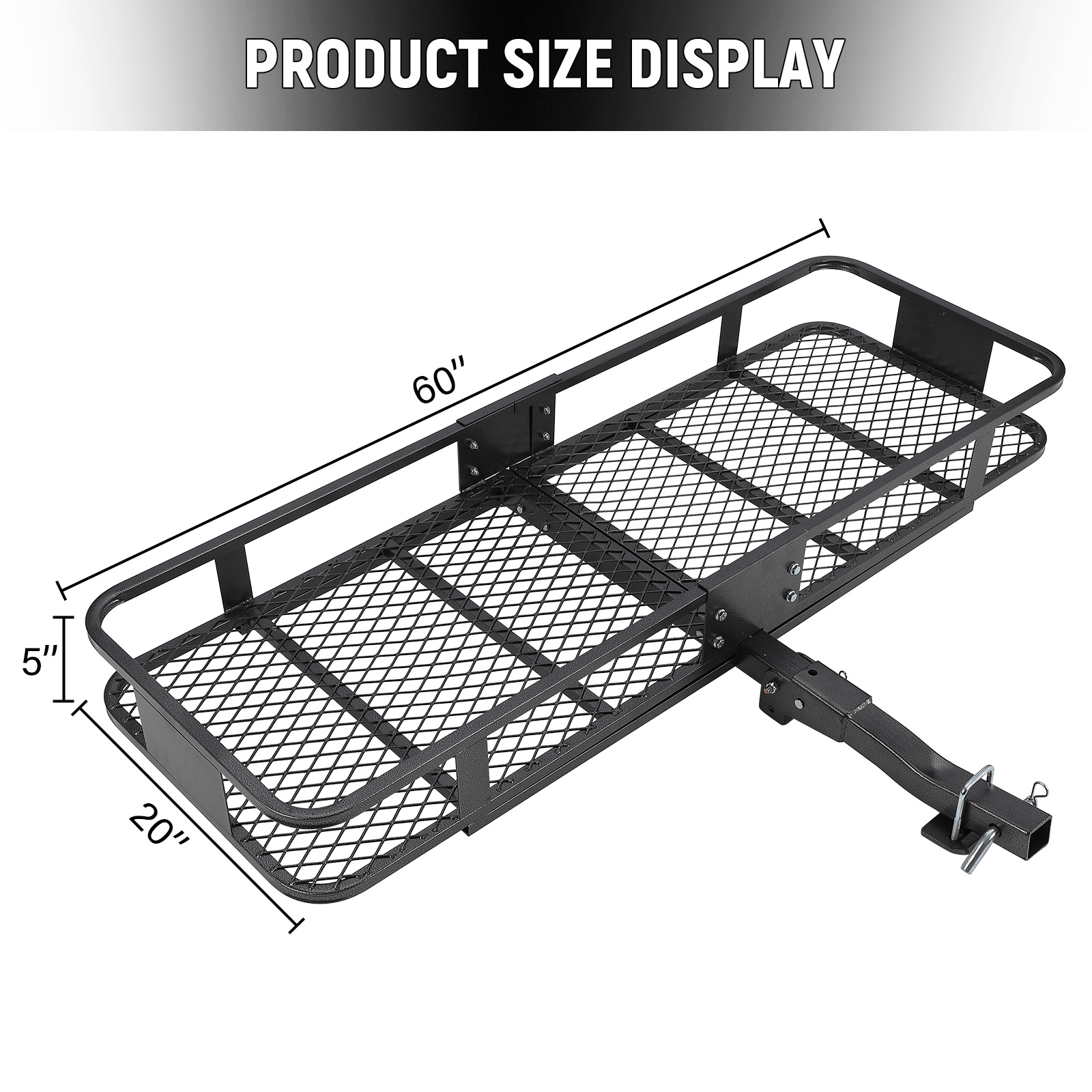 Image of 60"x20" Hitch Basket Cargo Carrier - Heavy Duty Cargo Carrier With 2" Hitch Receiver For Suv Truck, Platform Hitch Cargo Basket For Camping Gear & Outdoor Equipment