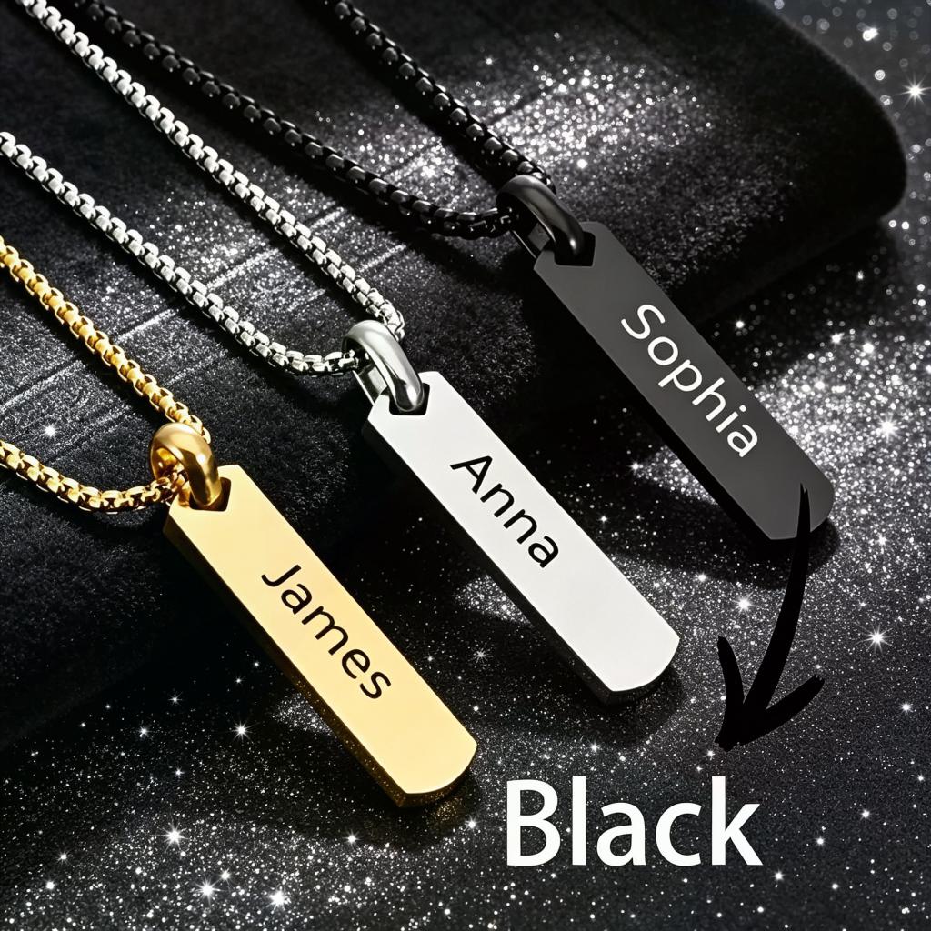 TEMU Custom Engraved Vertical Bar 304l 304l Stainless Steel Necklace High Polished Rectangular Tag Pendant Personalized Name Text Jewelry Minimalist