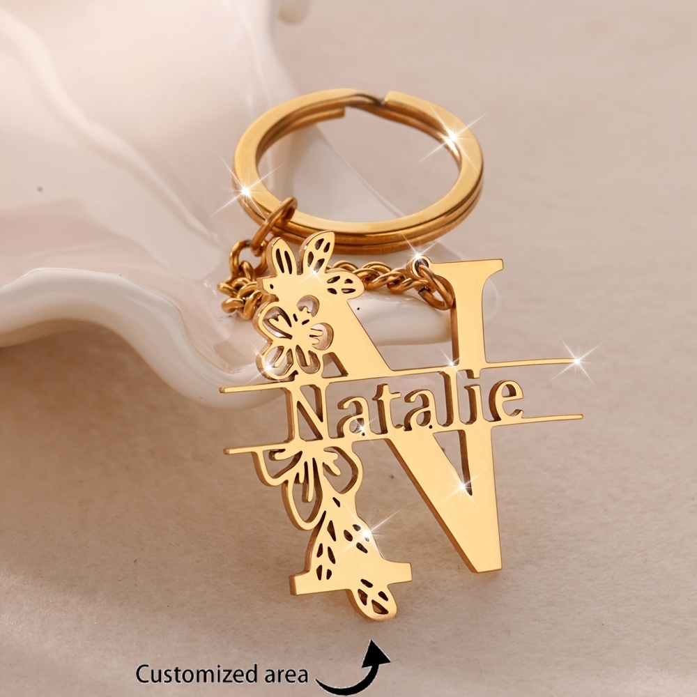 TEMU Portachiavi personalizzato in acciaio inossidabile con e catena, design , incisione del , elegante accessorio da donna , come regalo per laurea,