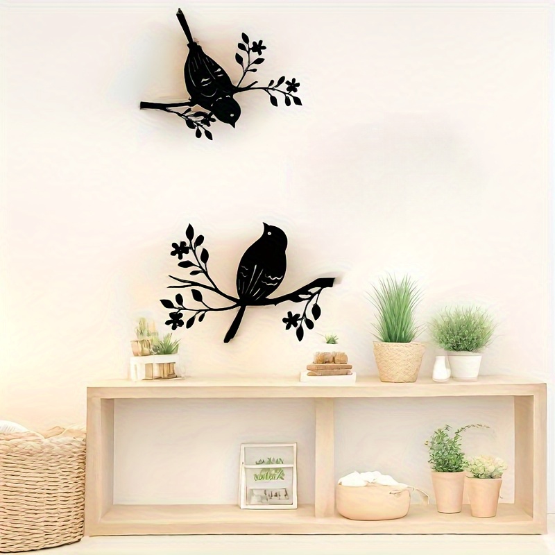 TEMU Lot de 2 Décorations Murales Oiseaux en Métal Rustique, Silhouette 3D, Art Suspendu pour Intérieur & Extérieur, Décorations Festives pour Noël,