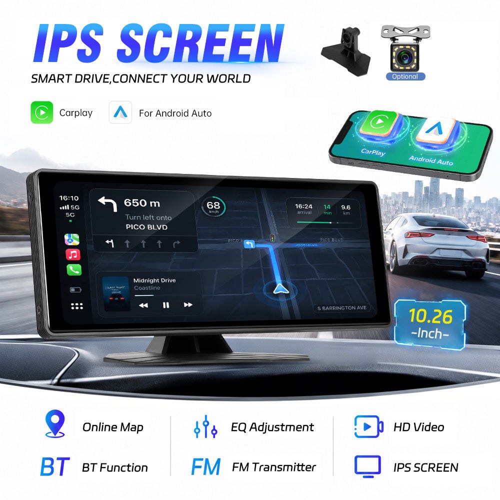 TEMU 10.26-inch Auto Screen Portable Touchscreen Car Stereo Radio With / , Wireless, Fm, Eq, With 12led Camera & 64gb Tf Card (optional) Display