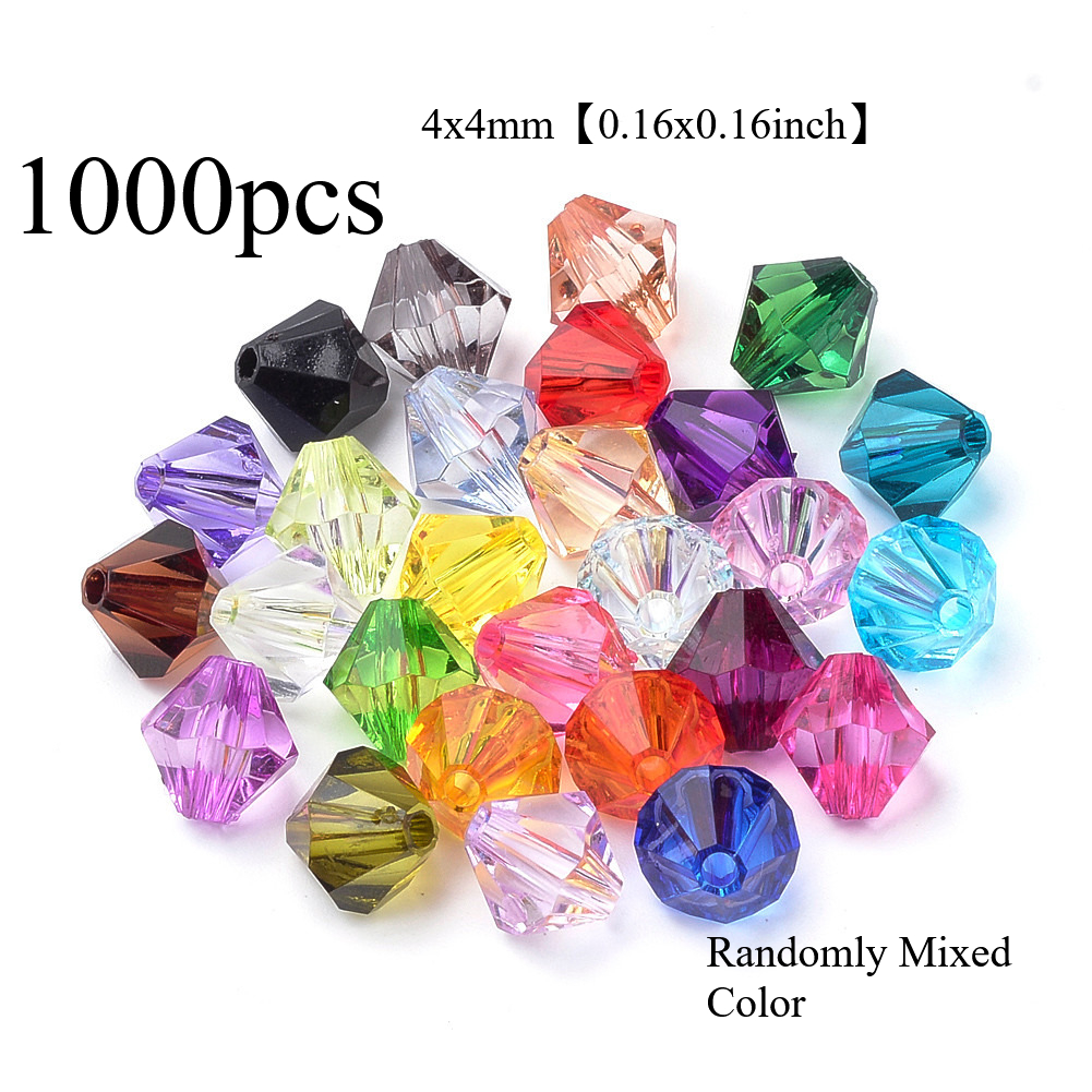 TEMU 1000pcs Transparent Acrylic Beads, Bicone, Mixed Colors, 4x4mm, Hole: 1.2mm, Beads And Bead Assortments, For Jewelry Making