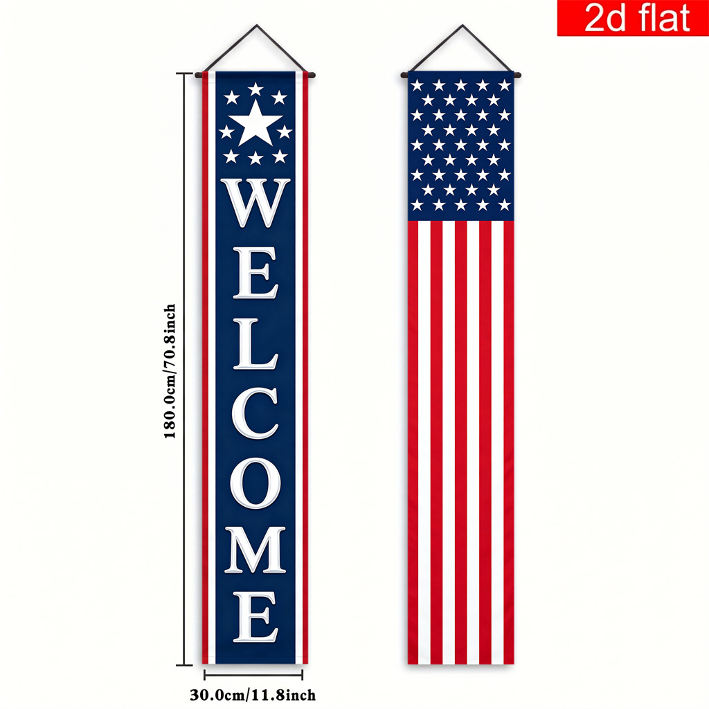 TEMU 2d Flat, 2d Flat, 2d Flat Banner, 2pcs, American Patriotic Theme Polyester Door Banner, Welcome Entrance Decor, Classic Us Flag , White Stars On