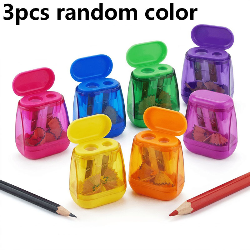 TEMU Sacapuntas de 3 piezas de color aleatorio con orificio, sacapuntas manual, para útiles de aula escolar, sacapuntas portátil, para lápices