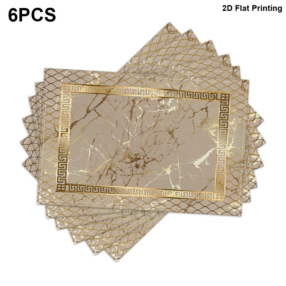 TEMU 4/6/8pcs Luxury Golden-rimmed Marble Placemats Suitable For Dining Tables, Weddings, Cafes - Modern Rectangular Table With Marble Texture,