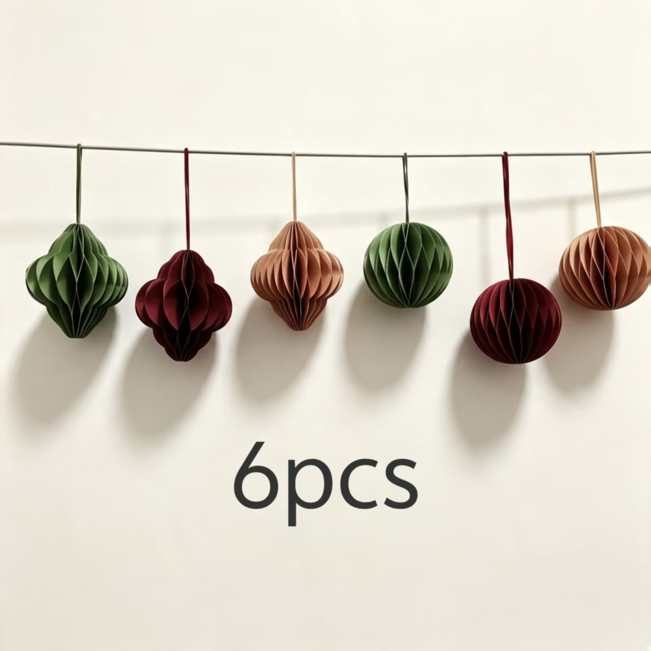 TEMU 6-pack Retro Christmas Honeycomb Paper Ornaments, Nude Pink, Burgundy, Mint Green, Shaped Paper Balls For Christmas Tree, Fireplace, Party,