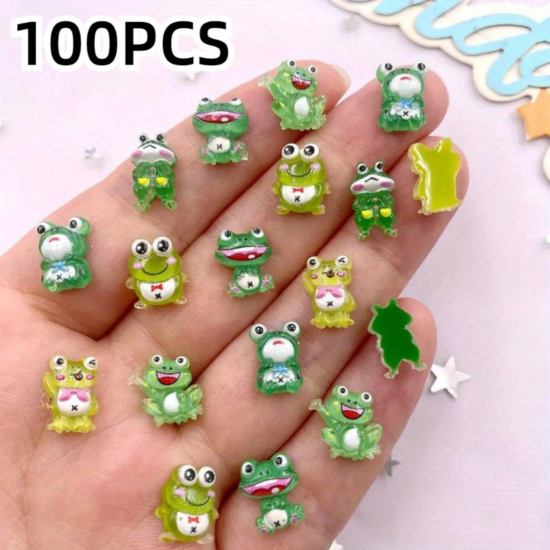 30/ 50/ 100pcs Resin Frog Decoration, Flat Bottom Diamond, Mixed Color Sparkling Powder Micro Frog Decoration, Nail Art Handbook Craft Additions