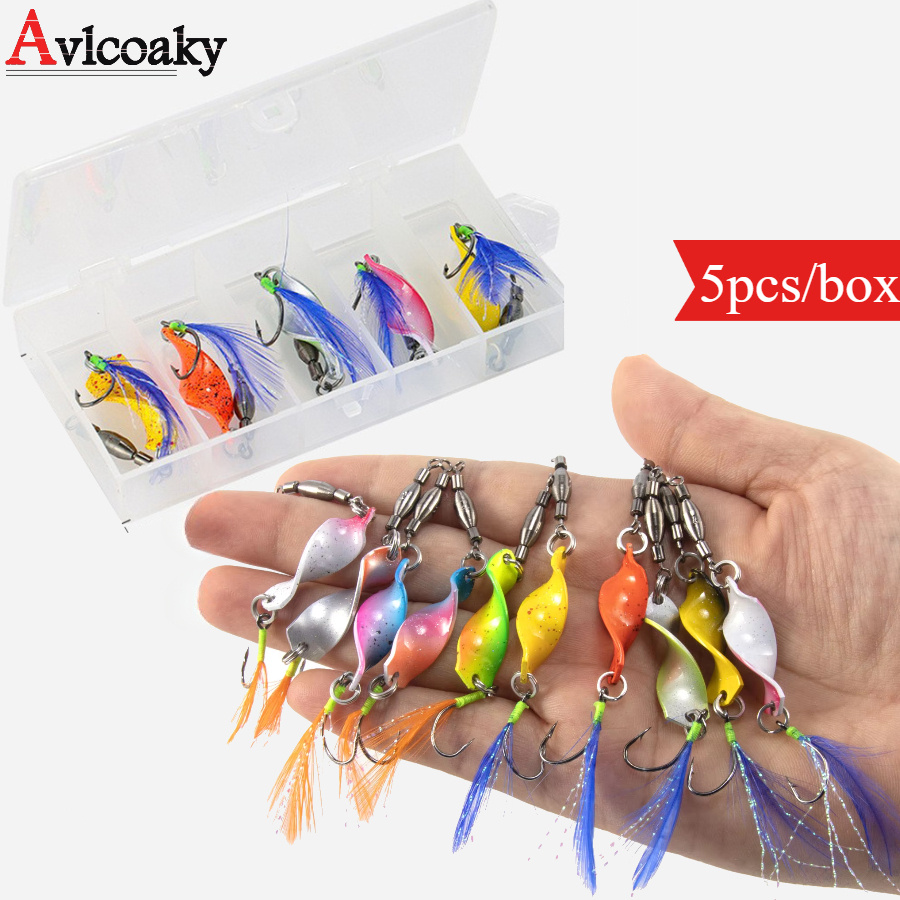 

Avlcoaky 5pcs Fishing Metal Spinners Lures Set With Feathered Hooks, Stainless Steel/copper Spinnerbaits, Mixed Colors, Twisted Bait