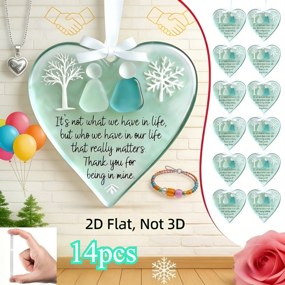 TEMU 2d Flat, 14pcs Set Of Heart-shaped Acrylic Friendship Ornaments- " Is Not Have"- Inspirational Quote Hanging Decorations, Perfect For Christmas