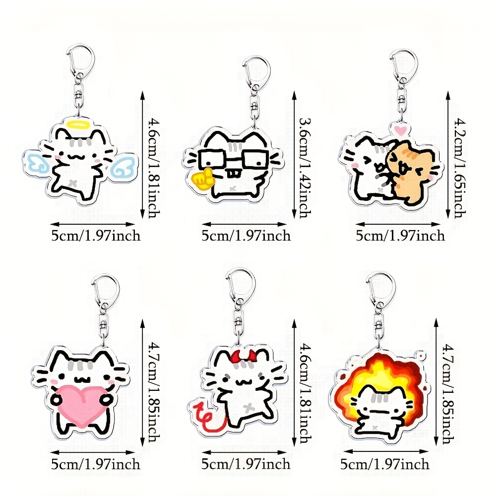 TEMU 2d Flat, 6pcs Cute Cartoon Kitten Double-sided Crystal Keychains, For Accessory Bag Pendant Keychains Mini Gifts, Gift For Friend, Fan, Lover