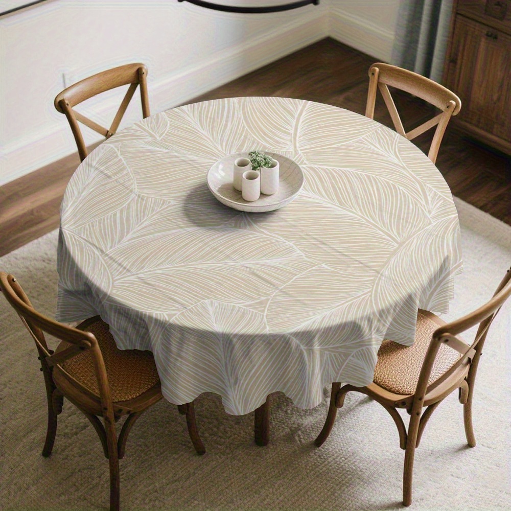 TEMU 2D Plat Tafelkleed 1 Stuk Rond Tafelkleed, Crèmekleurig Bladpatroon, Perfect voor Bruiloften, Verjaardagsvieringen, Familiediners en Elegante