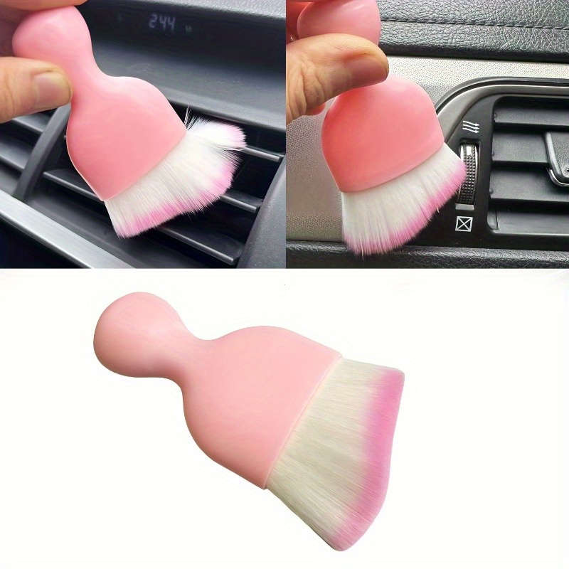 1pc ultra soft pink car detailing brush with white bristles interior cleaning air vent dust removal tool for   interior maintenance compact cleaning tool   material car cleaning accessories