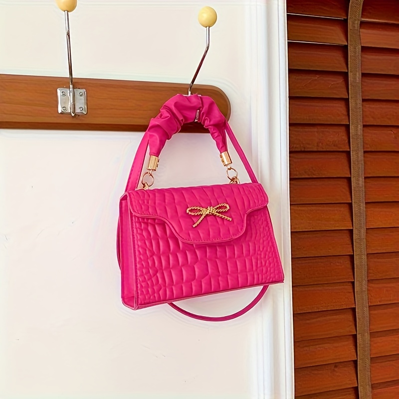 Quilted Pu Leather Handbag With Rhinestone Bow And Crossbody Strap_voghion.com
