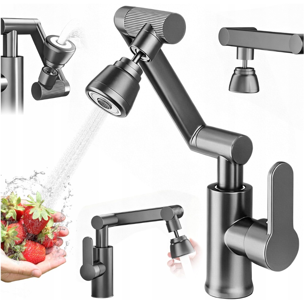 Image of Solid Brass Hot Cold Water Mixer Faucet, 3-speed Adjustable Mechanical Arm Tap For Kitchen Sink And Wash Basin