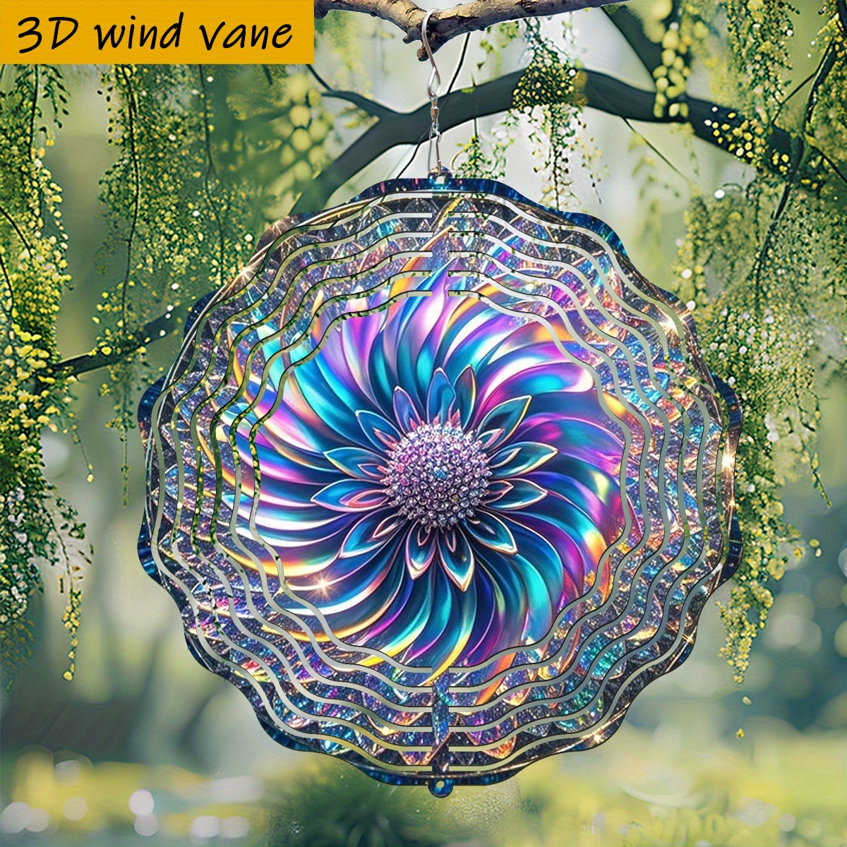 Image of 3d 1pc "colorful Petals And Sparkling" 25.5cm/10in X 25.5cm/10in With Rotating Hook, Wind Spinner, No Electricity Required Home Terrace Outdoor Rotating Decoration
