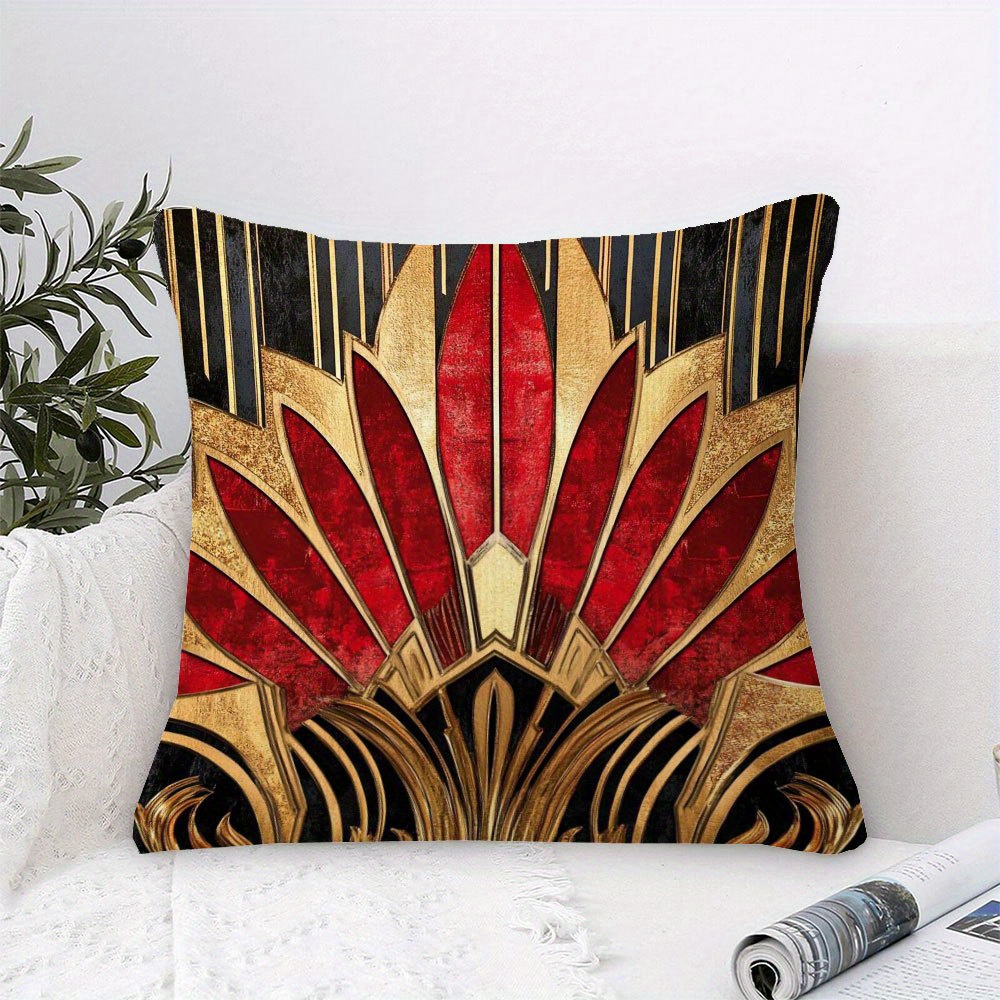 TEMU 1pc Double-sided Decorative Pillowcase - Art Red Luxurious Design, Suitable For Bedroom, Sofa, Dormitory, Office, And Holiday Gifts, Not