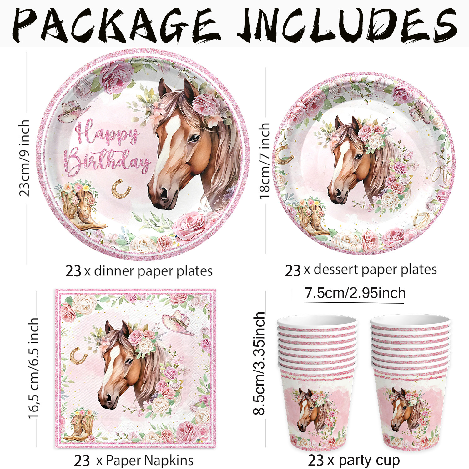 E-shop 350g verdicktes - 92-teiliges neues Kasugano Wildpferd-Themen-Party-Zubehör-Set, geeignet für Geburtstagsfeiern, Sommerpartys, lustige