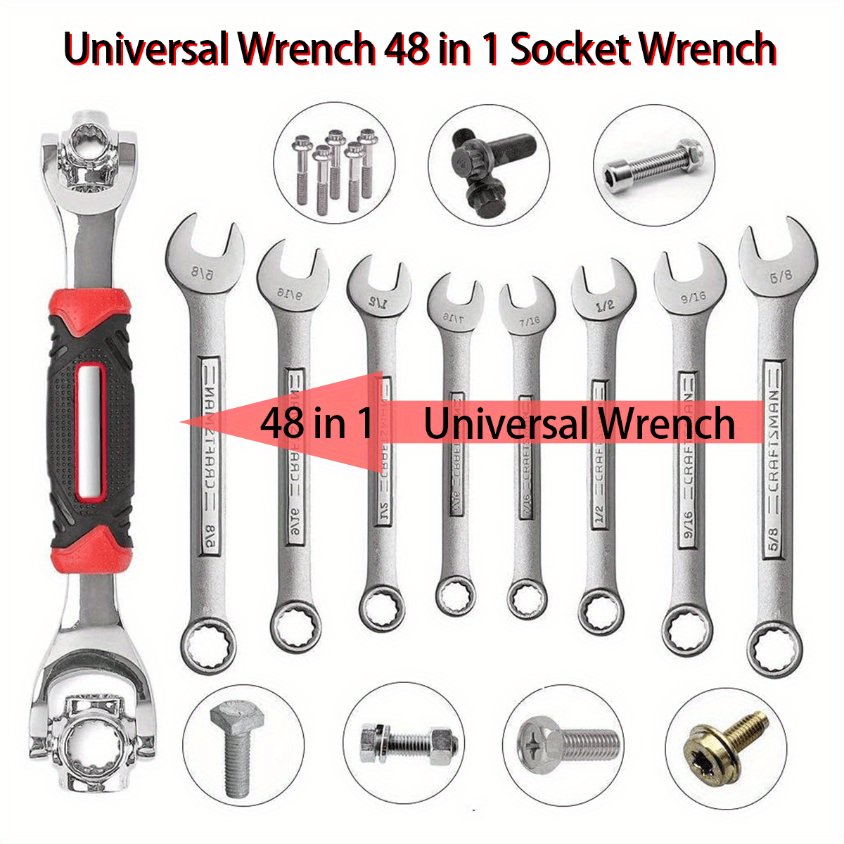 48 in 1 wrench with 360 rotating head stainless steel socket tool for home car repair ergonomic non slip handle fits standard metric bolts 8mm to 13mm versatile wrench tool handling stainless steel tool adjustable wrench details 0