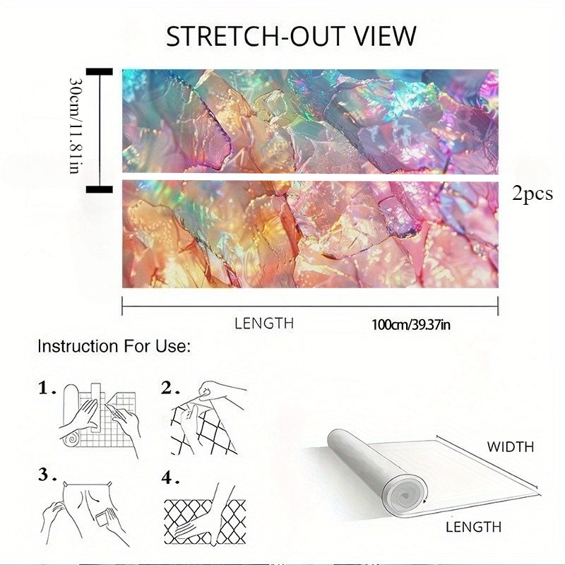 TEMU 2pcs Of Colorful Crystal Textured 2d Flat Self-adhesive Waterproof Desktop Sticker, Self-adhesive High Quality Wall And Countertop Decoration,