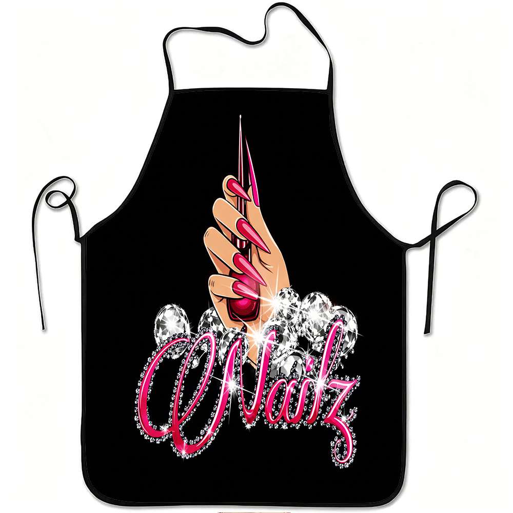 1pc Nail Art Hand Print Apron, Durable And Easy To Clean, Adjustable Waistband, Polyester Material, For Kitchen Cooking, Gardening, Picking, Christmas Halloween, .