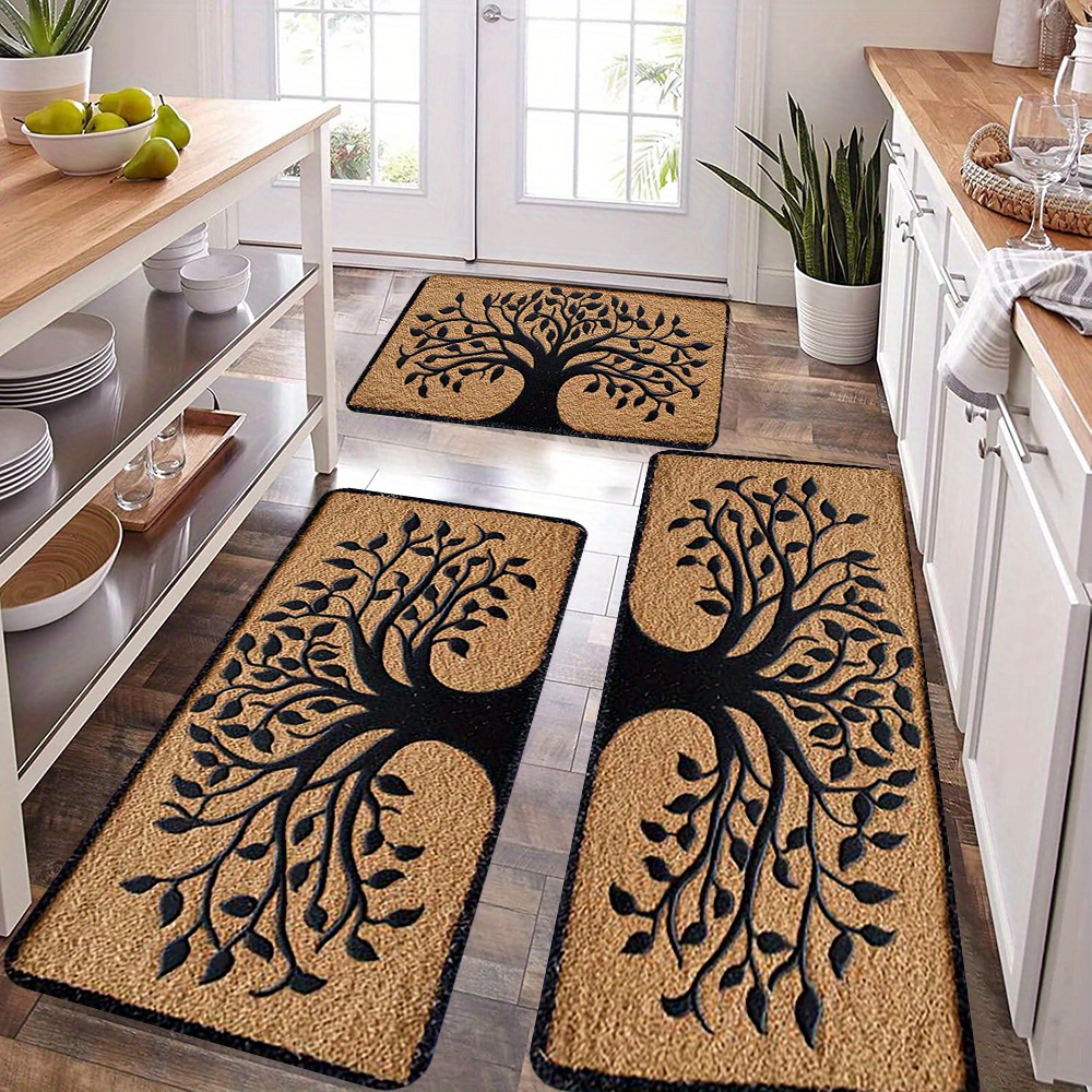 TEMU Ensemble de tapis de cuisine et léger , 2 ou 3 pièces, motif arbre de vie vintage, antidérapant, lavable en machine, tapis, matériau , cuisine,