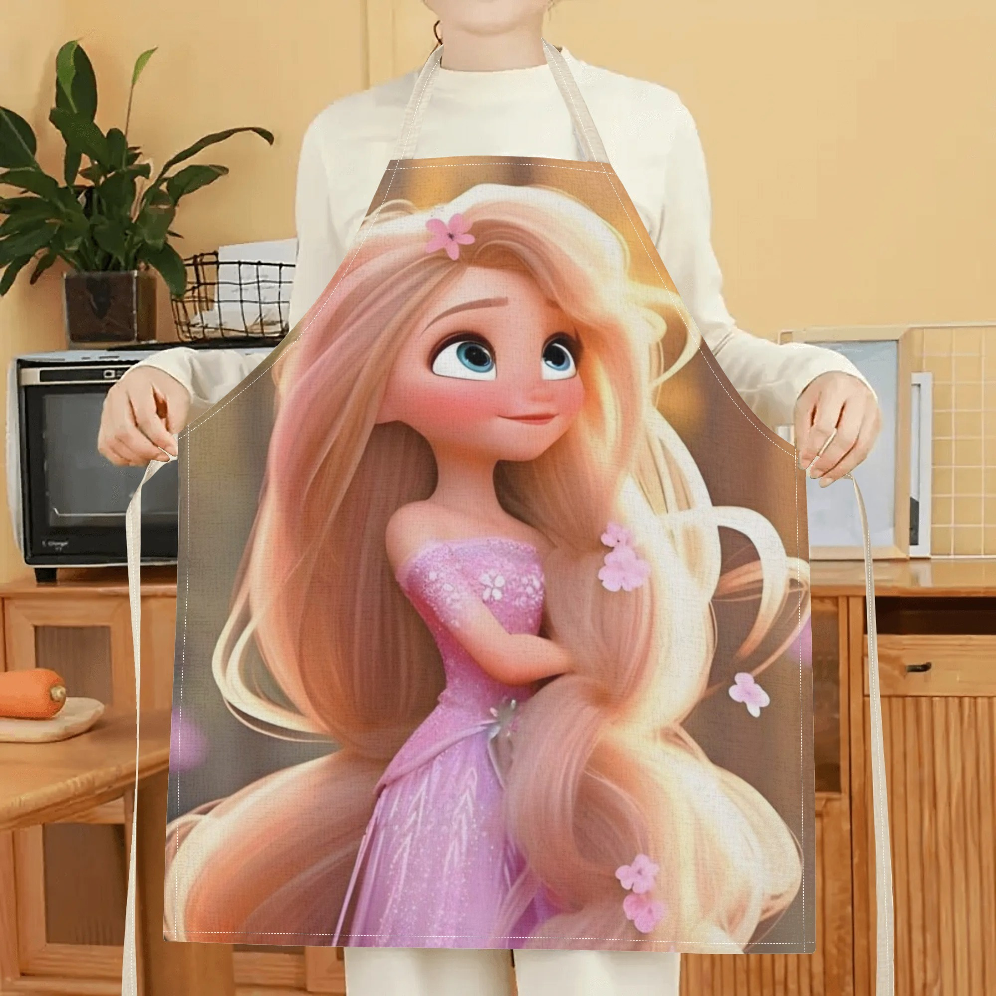 disney   a stylish waterproof apron featuring a cute cartoon design of princess  .   beautiful, fashionable, and simple, making  uitable for hotels, supermarkets, restaurants, fru hops, milk tea stalls, and   home use. details 5