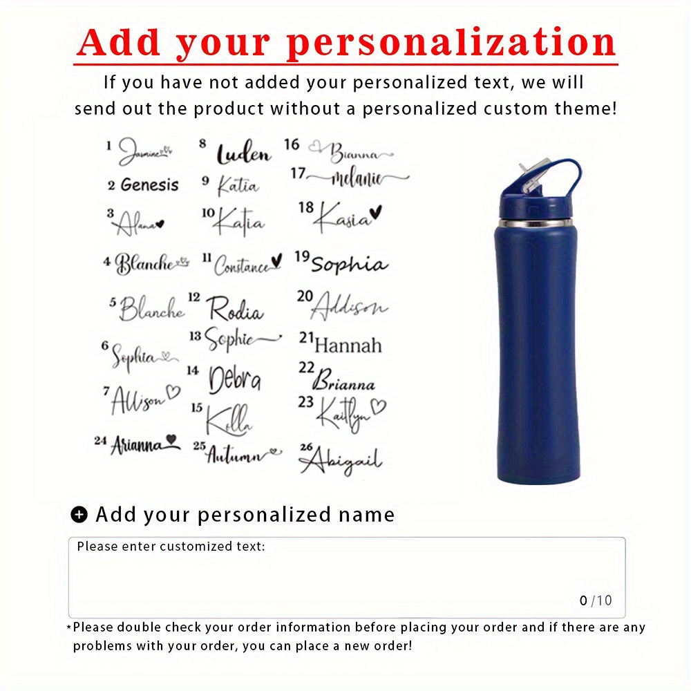 TEMU 1pc Personalized Water Bottle, Custom Name Insulated Water Bottle, Water Bottle With Straw, Gym Water Bottle, Bike Water Bottle, Personalized