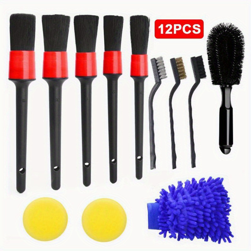 TEMU 12pcs/set Car Cleaning Brush Set 5pcs Car Detailing Brush Soft Material Brush Set Car Interior Rim Brushes