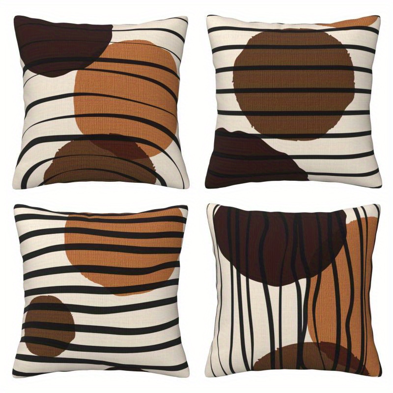 

4pcs Modern Geometric Throw Pillow Covers - Minimalist Brown, Black & Patterns, , Zippered, Machine Washable - Ideal For Living Room, Bedroom Decor (16x16, 18x18, 20x20 Inches), Decorative Pillows