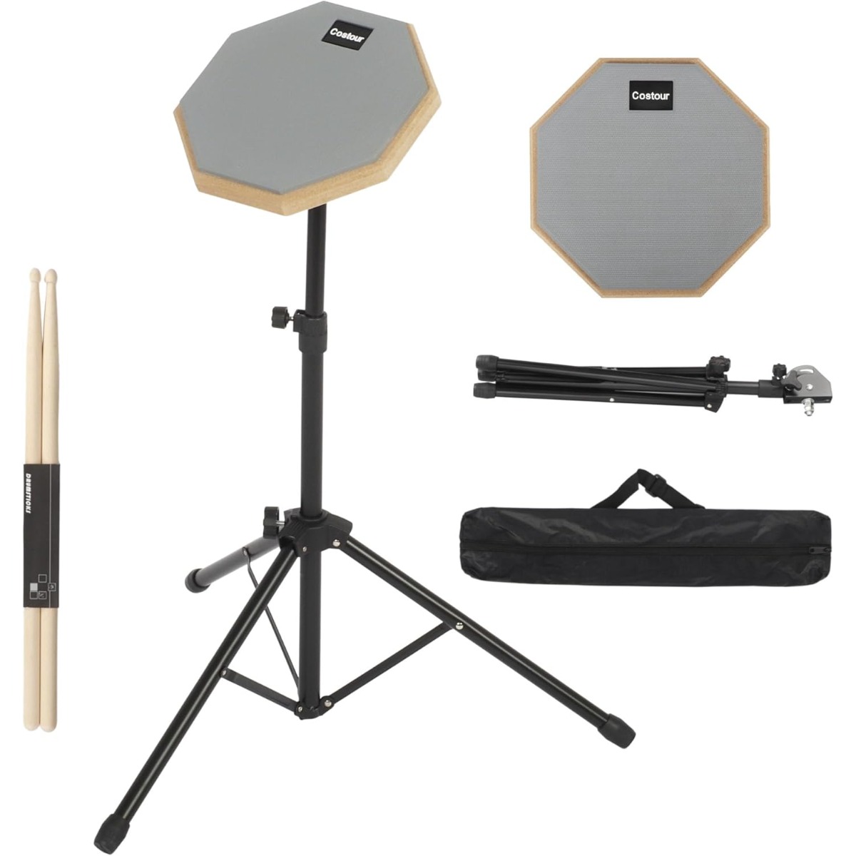 TEMU 8 Inch Quiet Silent Drum Practice Pad With Adjustable Stand & 5a Drumsticks - Double-sided Suitable For Beginner Drummers, Portable Suitable