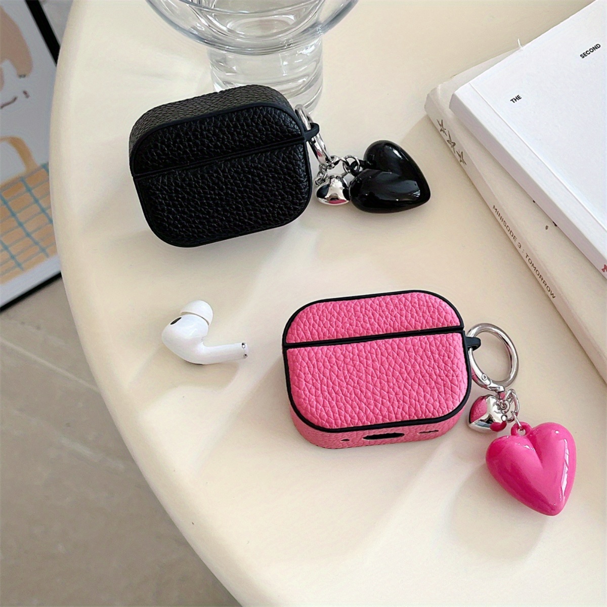 Cute Mini Earphone Case with Heart Charm, Black, Pink, Rose Red Anti-Drop Earphone Cover, Compatible with AirPods 3/4/Pro 2 Earphone Pouch