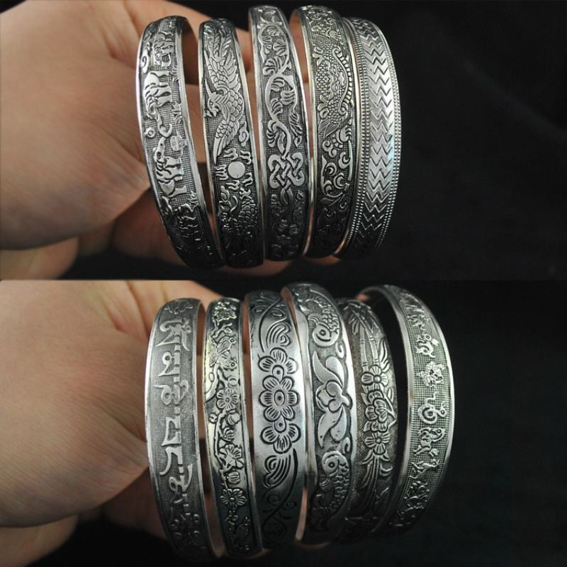 TEMU Random 6pcs Vintage Ethnic Style Hollow Carved Adjustable Open Bracelet Set, Women's Bracelet, Christmas Halloween Holiday Gift Friendship