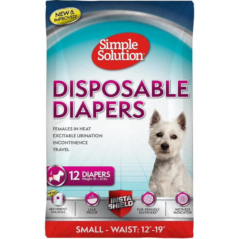 Disposable Dog Diapers Female Dogs Absorbent Leak-Proof Fit Females in Heat, Excitable Urination, Incontinence, Or Puppy Training Small 12 Count