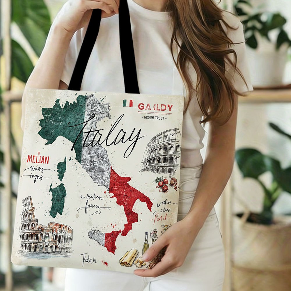 TEMU 1 borsa tote con stampa su entrambi i lati, tema italiana - Borsa della riutilizzabile con , e resistente per l'uso , accessori moda donna,