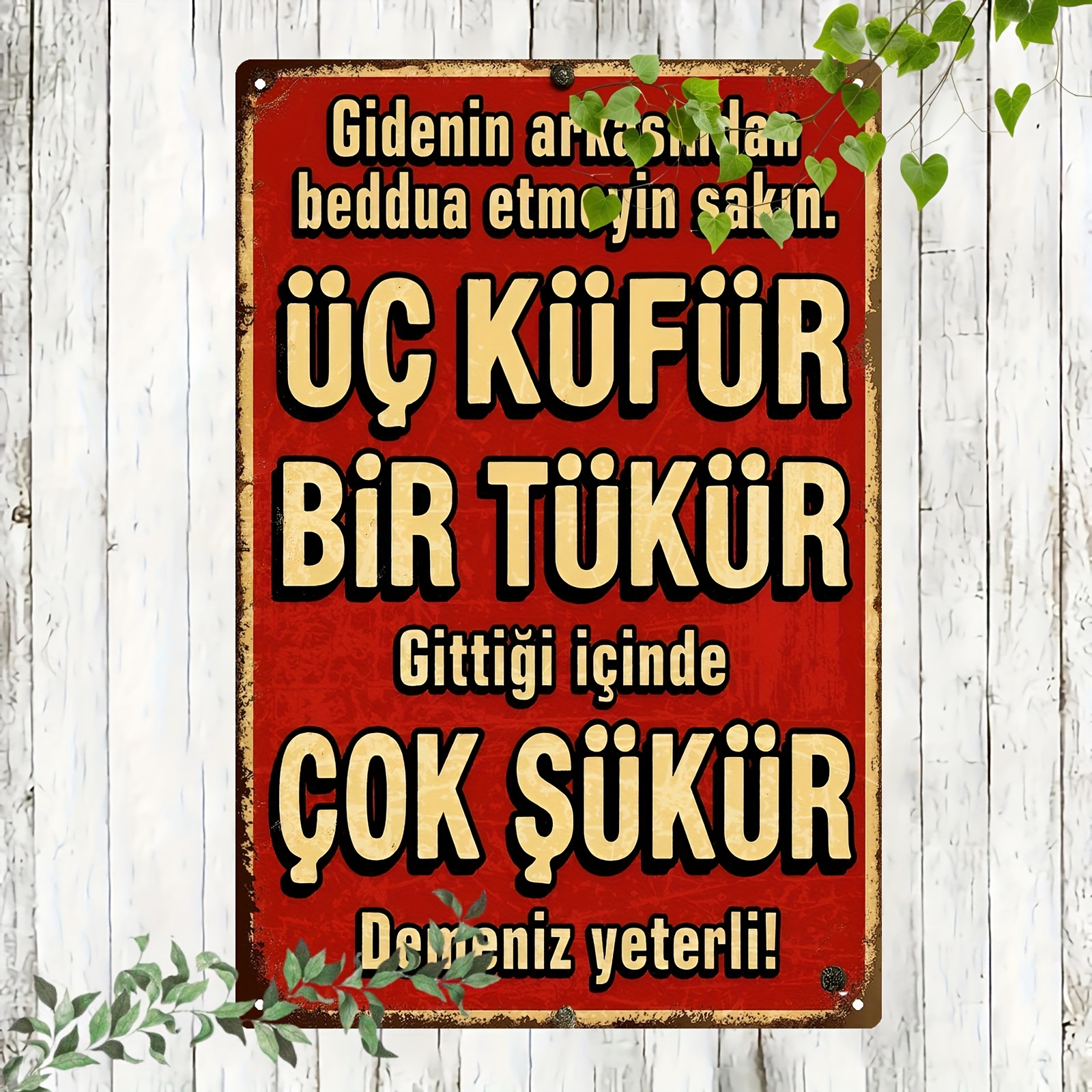 TEMU 2d Flat, 1pc Turkish Text Metal Wall Sign - Vintage Distressed Red Turkish Lettering Art, 8x12 Inch Iron Retro Decoration For Home, Office, Cafe
