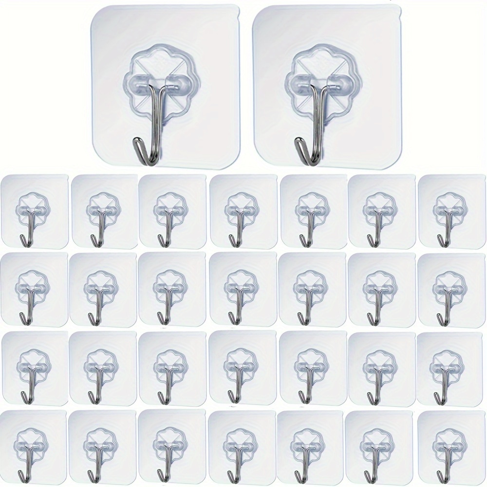 

30pcs Transparent Adhesive Hooks - No-damage, Nail-free Wall Mount For Picture Frames & Tiles, Multi-surface Compatibility