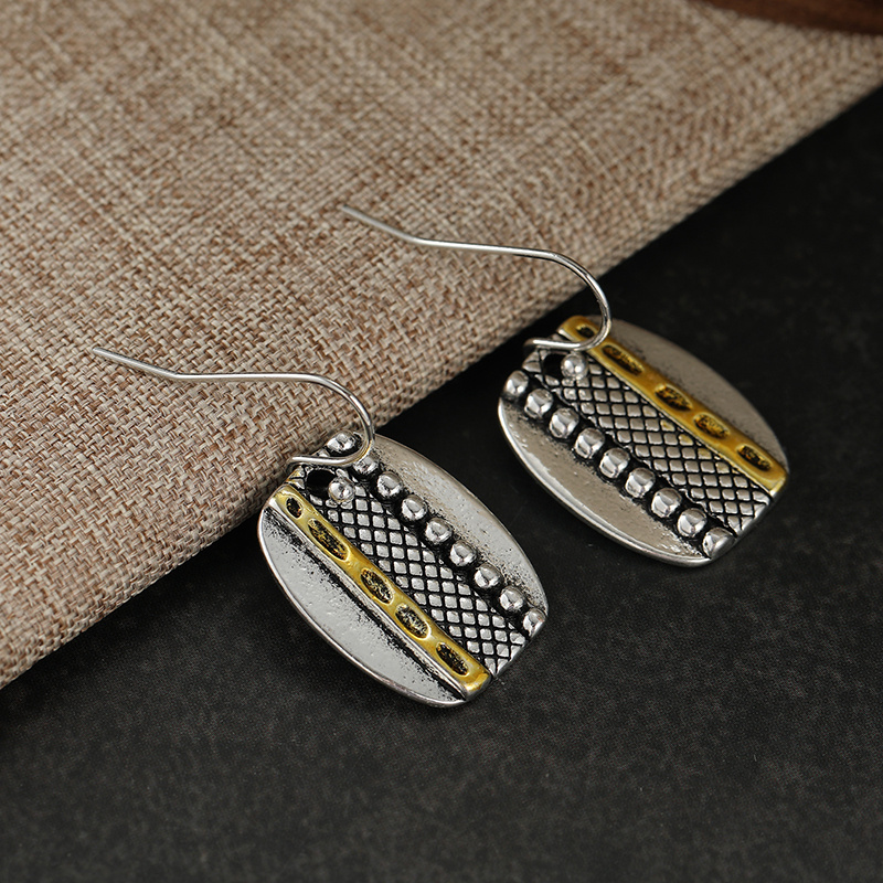 Two-Color Rectangle Dangle Earrings with Hammered Bead Detail